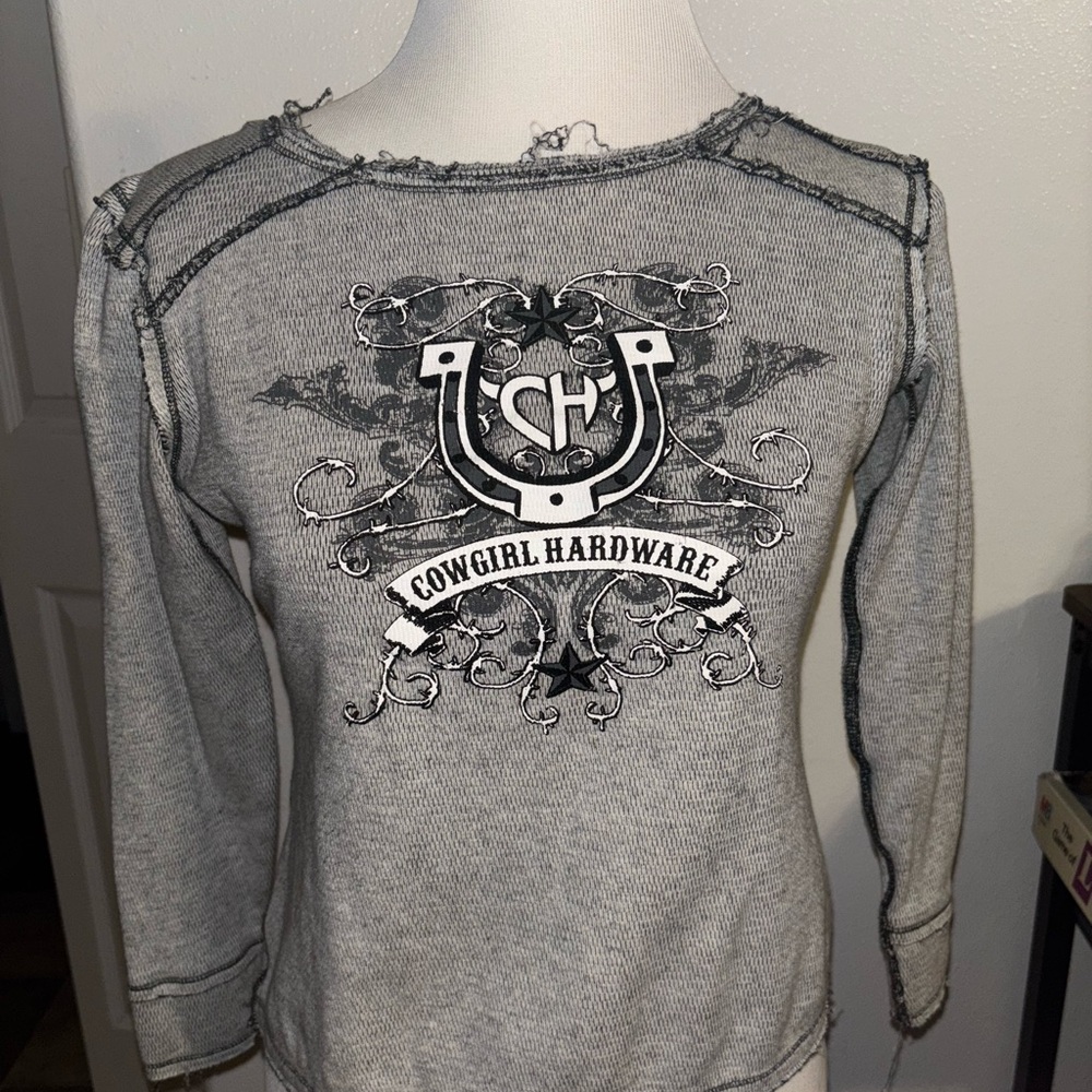 Cowgirl Hardware Grey Long Sleeve Top